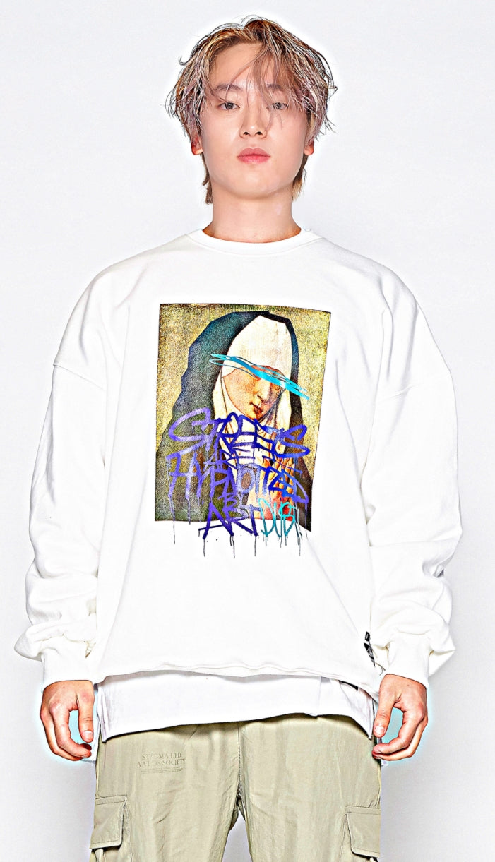 STIGMA(スティグマ) PRAY OVERSIZED HEAVY SWEAT CREWNECK WHITE