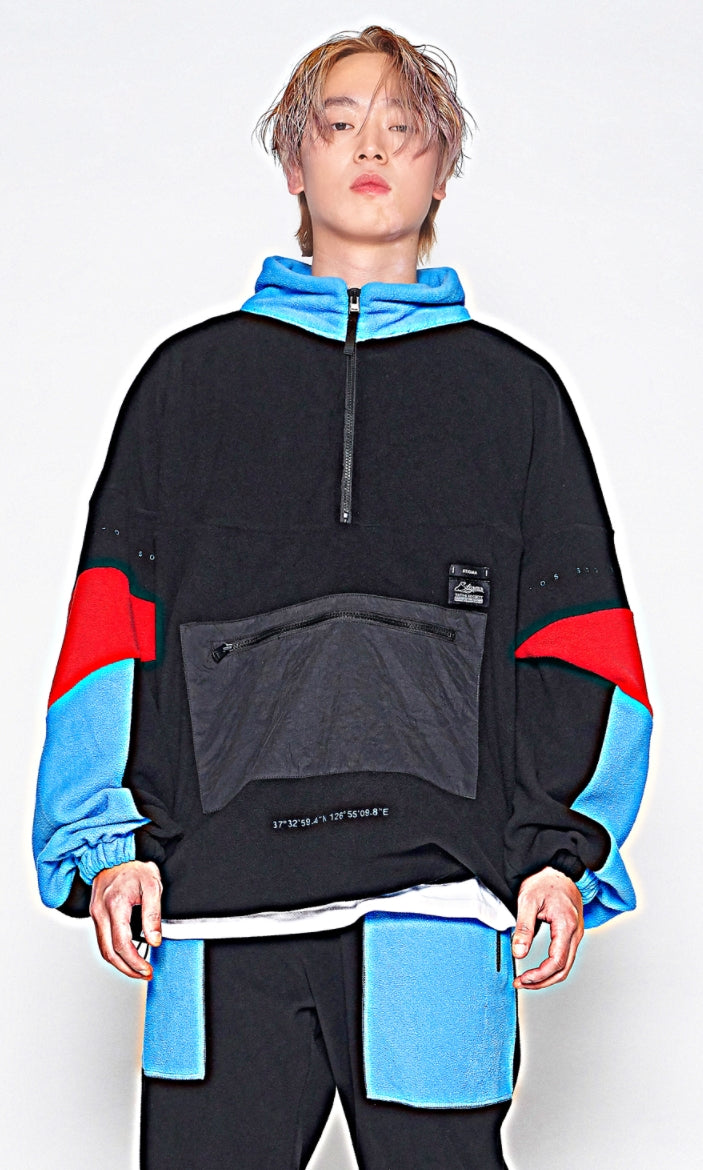 STIGMA(スティグマ) BLEND OVERSIZED FLEECE ANORAK JACKET BLACK MULTI