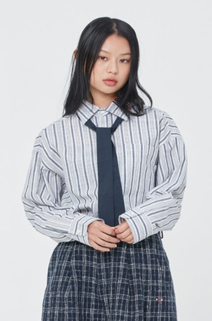 ロマンティッククラウン(ROMANTIC CROWN) PIN STRIPED TIE SHIRT_NAVY