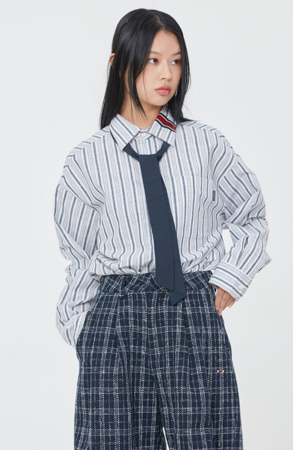 ロマンティッククラウン(ROMANTIC CROWN) PIN STRIPED TIE SHIRT_NAVY