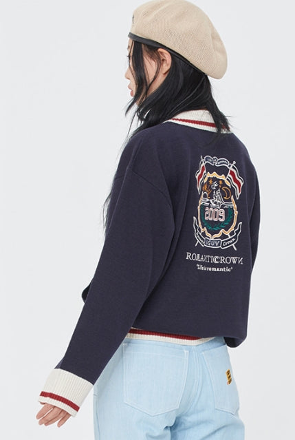 ロマンティッククラウン(ROMANTIC CROWN)  BUTTON UP KNIT SWEATER_NAVY