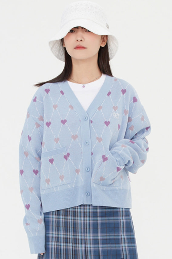 TARGETTO(ターゲット)  HEART ARGYLE JACQUARD CARDIGAN_LIGHT BLUE