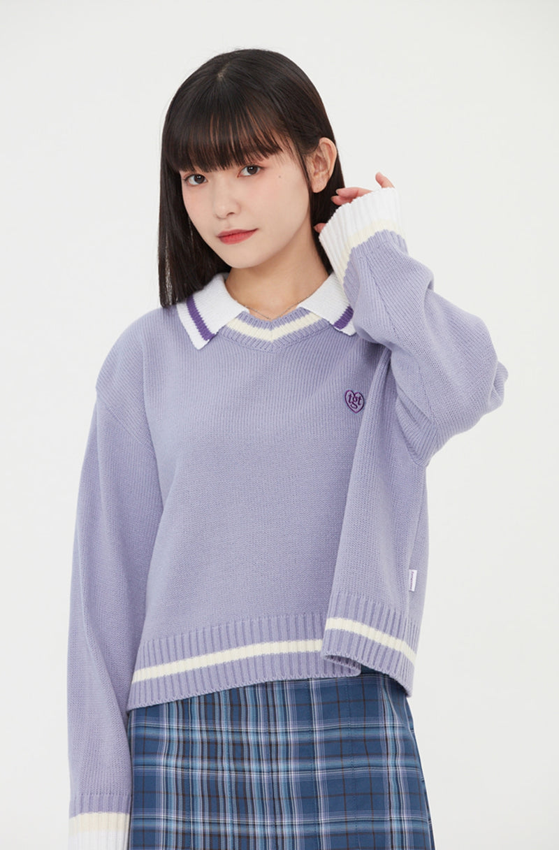 TARGETTO(ターゲット) COLLAR V NECK KNIT_LIGHT PURPLE