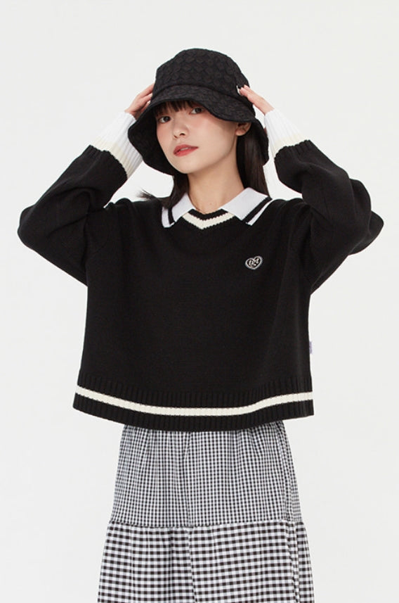 TARGETTO(ターゲット) COLLAR V NECK KNIT_BLACK