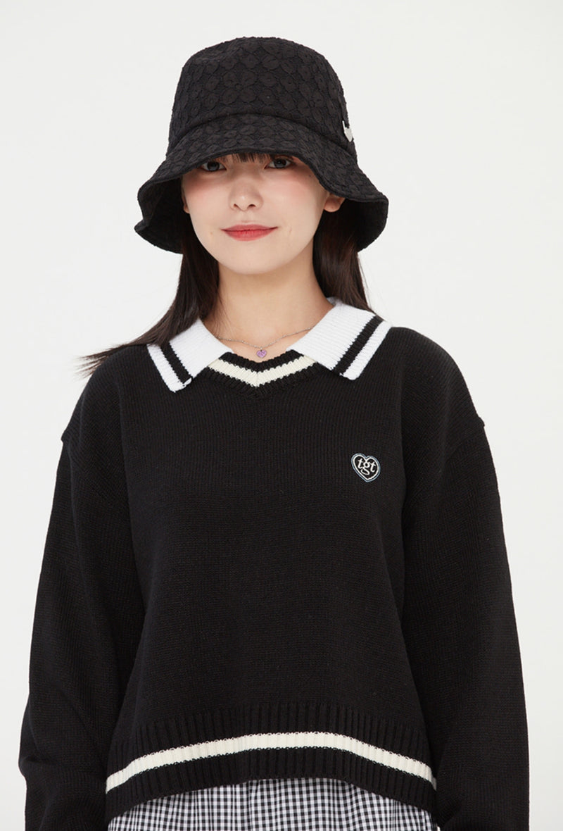 TARGETTO(ターゲット) COLLAR V NECK KNIT_BLACK