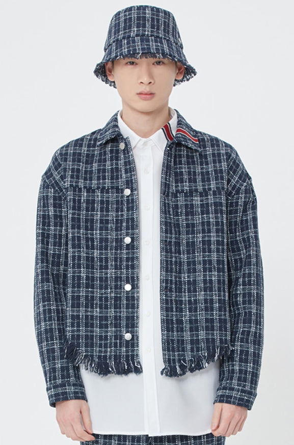 ロマンティッククラウン(ROMANTIC CROWN) TWEED TRUCKER JACKET_NAVY