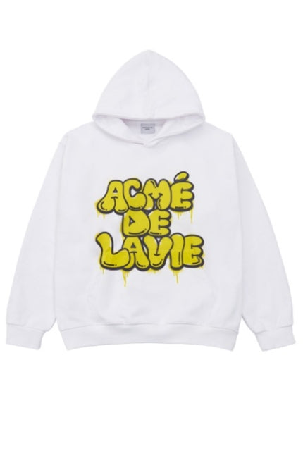 アクメドラビ(acme' de la vie)  YELLOW GRAFFITI LOGO HOODIE WHITE