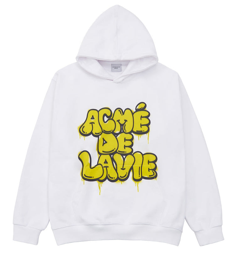 アクメドラビ(acme' de la vie)  YELLOW GRAFFITI LOGO HOODIE WHITE