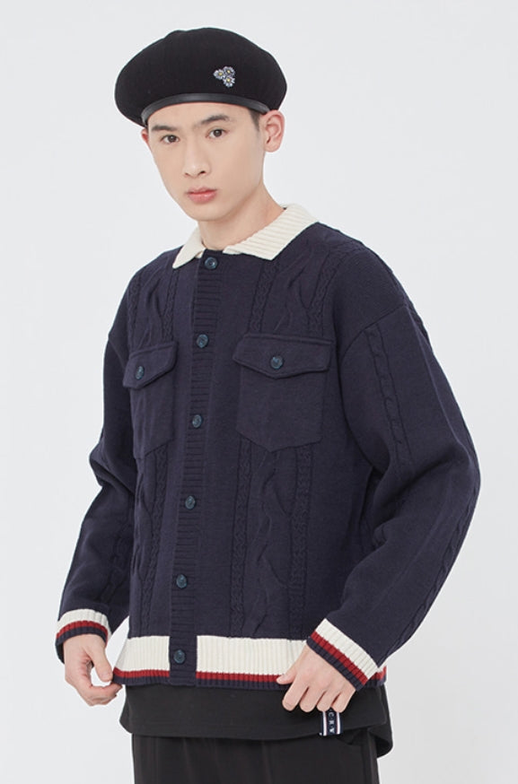 ロマンティッククラウン(ROMANTIC CROWN)  CABLE KNIT JACKET_NAVY