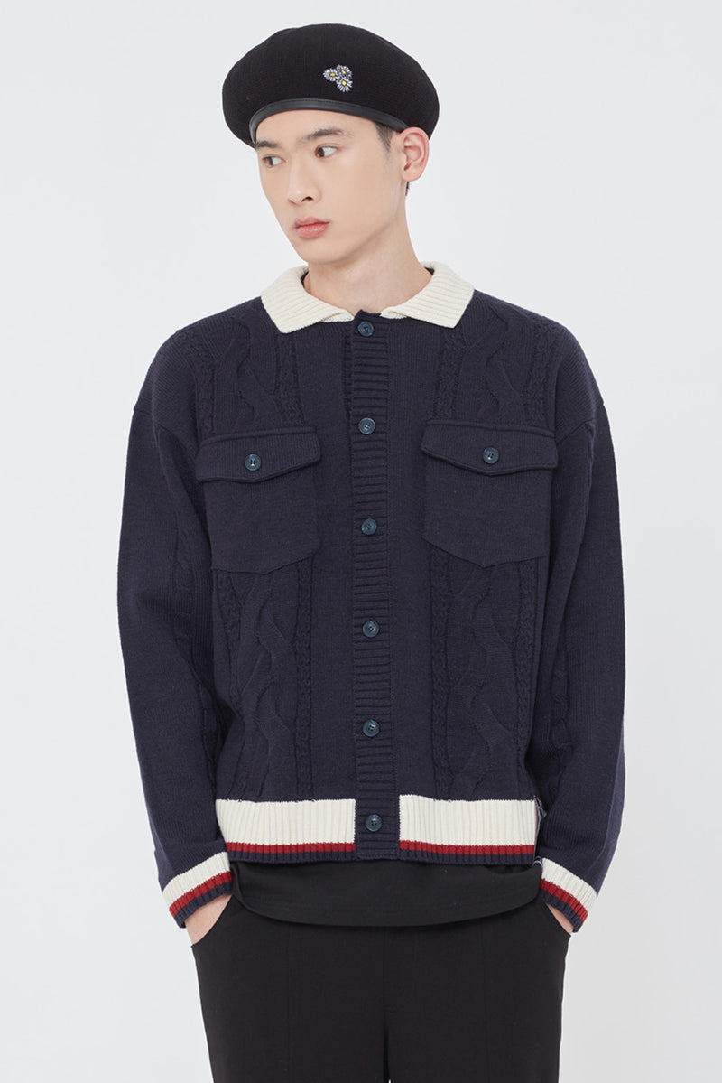 ロマンティッククラウン(ROMANTIC CROWN)  CABLE KNIT JACKET_NAVY