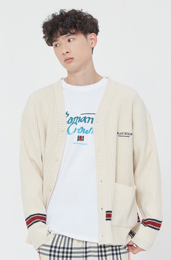 ロマンティッククラウン(ROMANTIC CROWN)  RIBBED KNIT CARDIGAN_OATMEAL