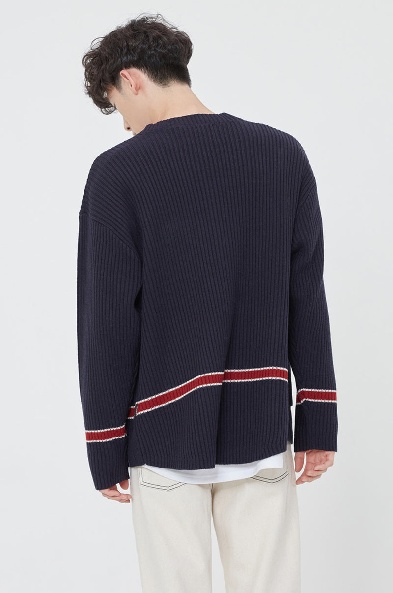 ロマンティッククラウン(ROMANTIC CROWN) RIBBED KNIT CARDIGAN_NAVY