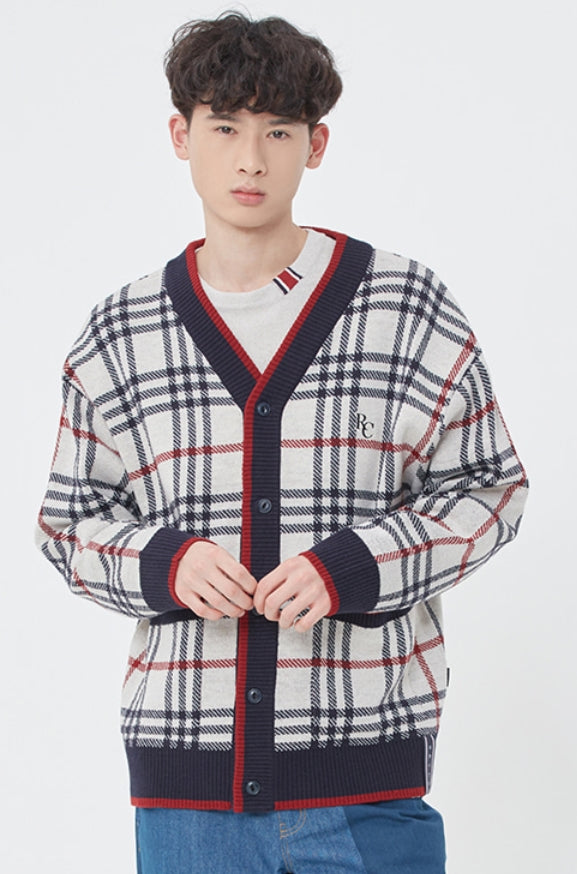 ロマンティッククラウン(ROMANTIC CROWN)  CLASSIC CHECK CARDIGAN_OATMEAL