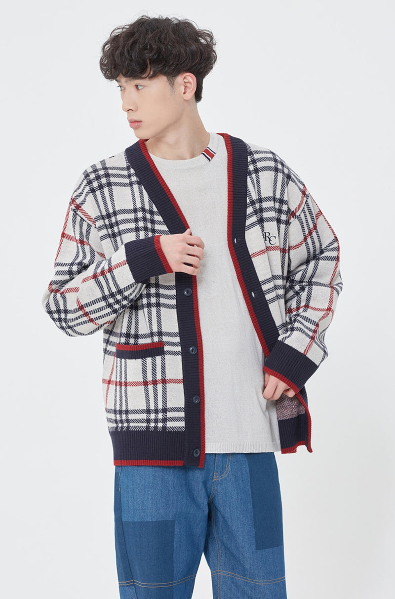 ロマンティッククラウン(ROMANTIC CROWN)  CLASSIC CHECK CARDIGAN_OATMEAL