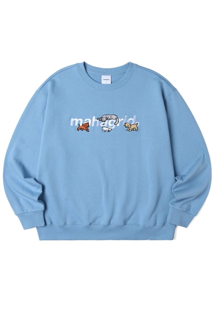 mahagrid (マハグリッド)  CATS AND DOGS SWEATSHIRT [BLUE]