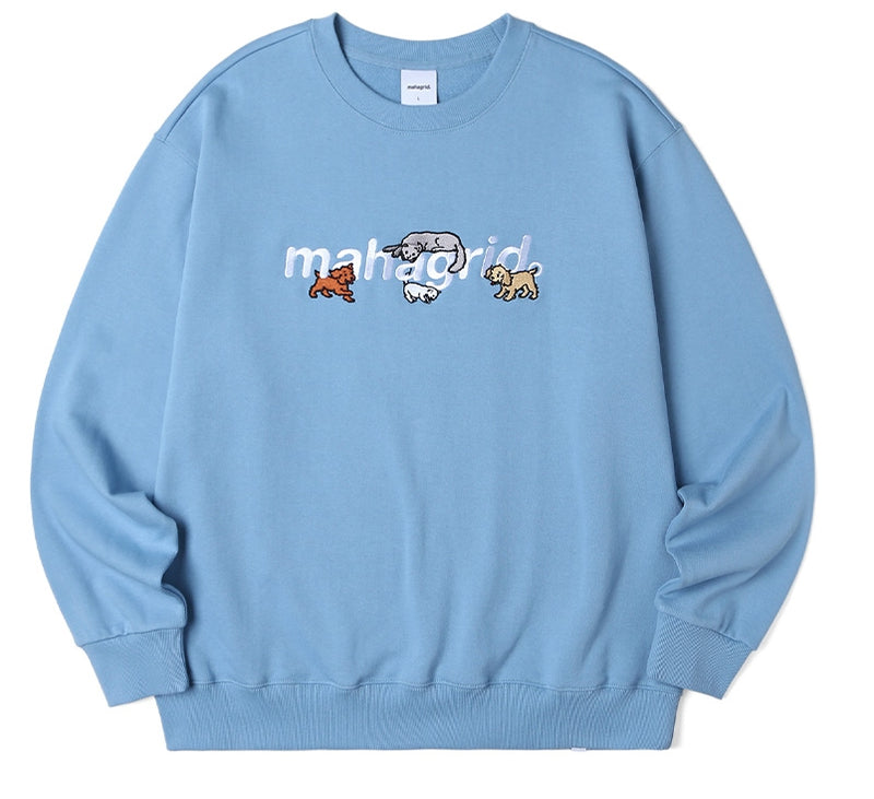 mahagrid (マハグリッド)  CATS AND DOGS SWEATSHIRT [BLUE]