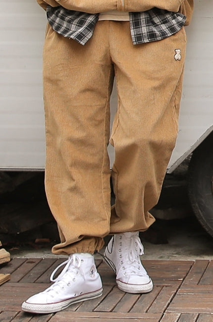 AQO_studiospace(アコスタジオスペース)   AQO BEAR LOGO CORDUROY BANDING PANTS BROWN