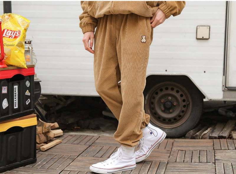 AQO_studiospace(アコスタジオスペース)   AQO BEAR LOGO CORDUROY BANDING PANTS BROWN
