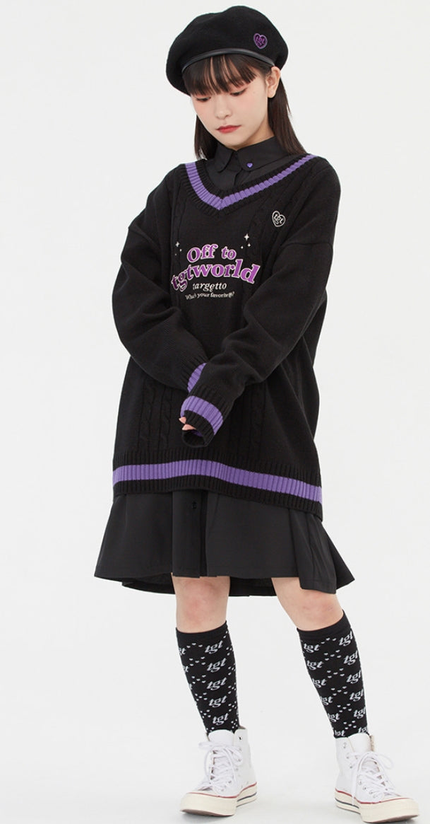 TARGETTO(ターゲット) DOUBLE CABLE V NECK KNIT_BLACK