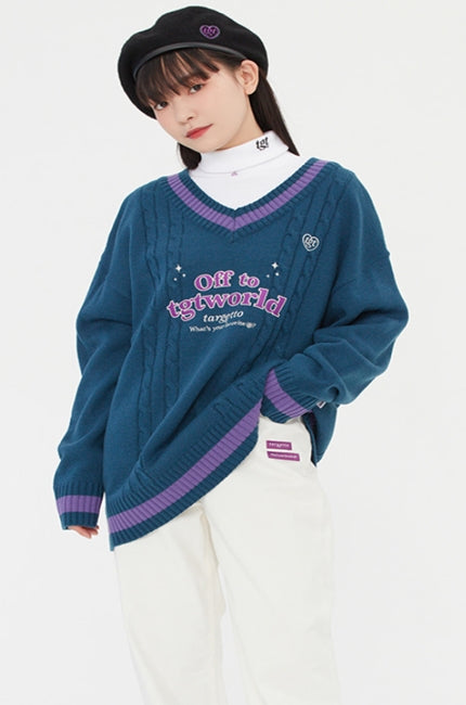 TARGETTO(ターゲット) DOUBLE CABLE V NECK KNIT_NAVY