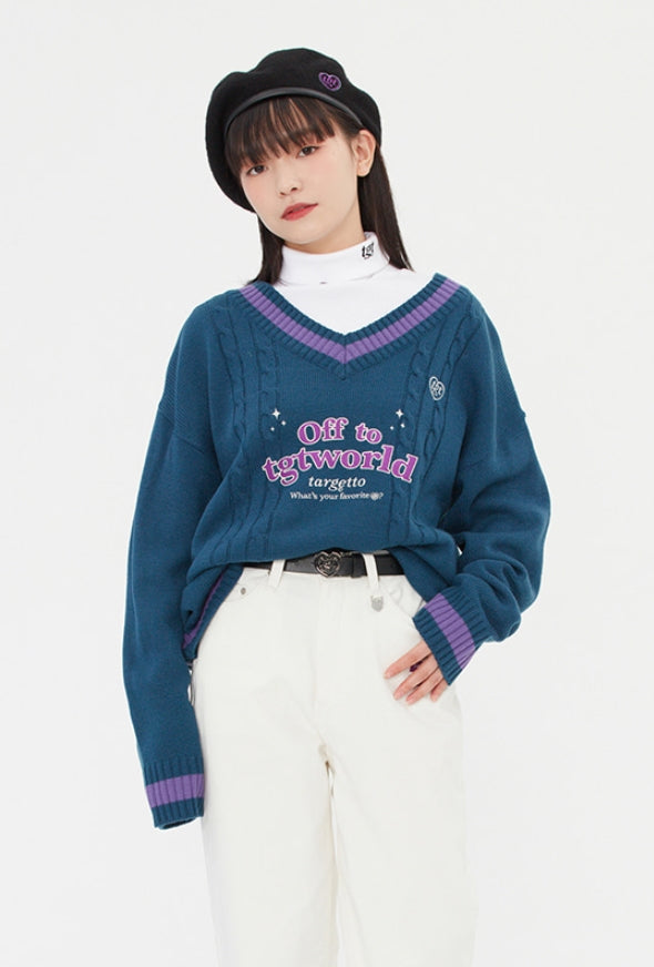 TARGETTO(ターゲット) DOUBLE CABLE V NECK KNIT_NAVY