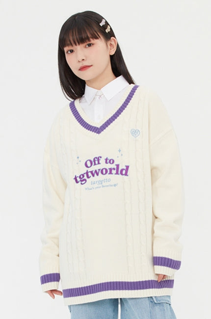 TARGETTO(ターゲット) DOUBLE CABLE V NECK KNIT_OATMEAL