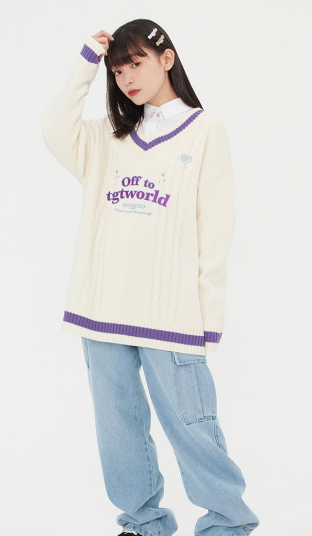 TARGETTO(ターゲット) DOUBLE CABLE V NECK KNIT_OATMEAL