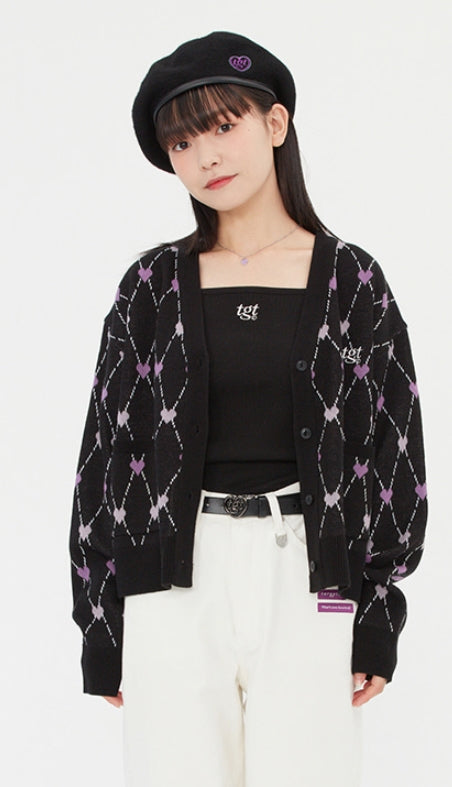 TARGETTO(ターゲット) HEART ARGYLE JACQUARD CARDIGAN_BLACK