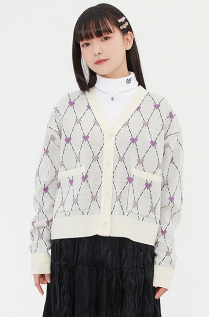 TARGETTO(ターゲット) HEART ARGYLE JACQUARD CARDIGAN_OATMEAL