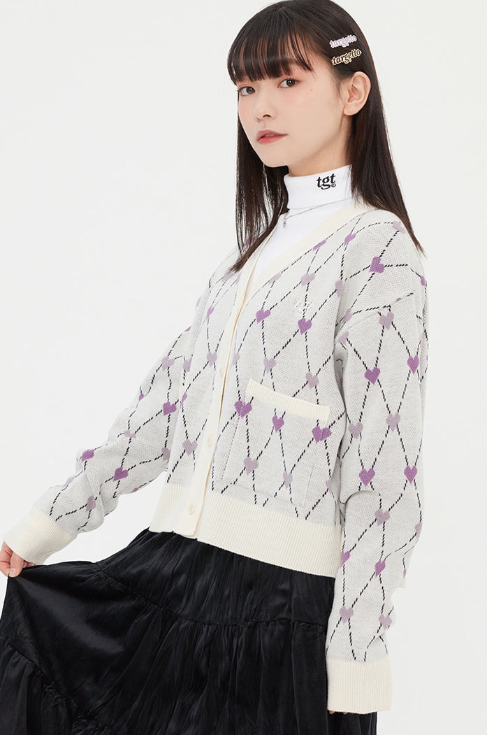 TARGETTO(ターゲット) HEART ARGYLE JACQUARD CARDIGAN_OATMEAL