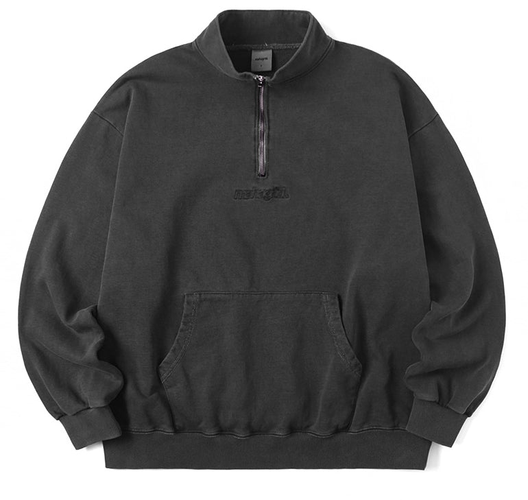 mahagrid (マハグリッド)  HALF ZIP PIGMENT SWEATSHIRT [CHARCOAL]