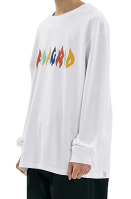 mahagrid (マハグリッド)  FIRE LOGO LS TEE [WHITE]