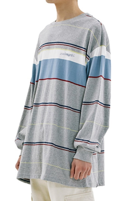 mahagrid (マハグリッド)  OL LOGO STRIPED LS TEE [GREY]