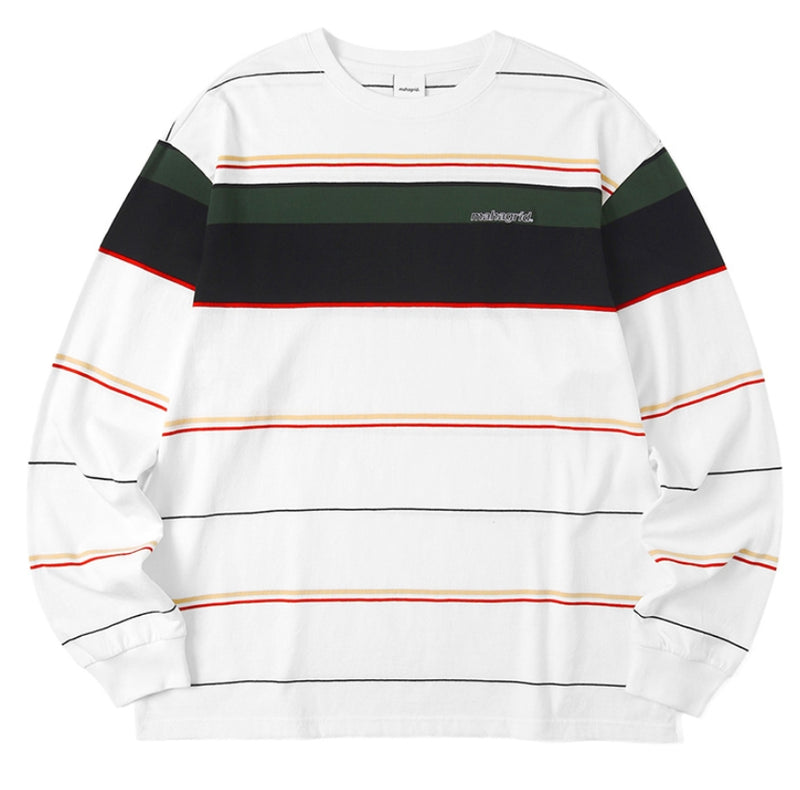 mahagrid (マハグリッド)  OL LOGO STRIPED LS TEE [WHITE]