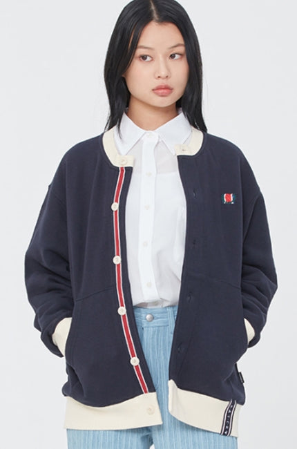 ロマンティッククラウン(ROMANTIC CROWN) ROUND NECK COTTON CARDIGAN_NAVY
