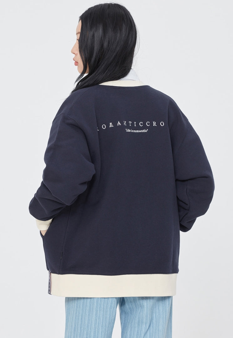 ロマンティッククラウン(ROMANTIC CROWN) ROUND NECK COTTON CARDIGAN_NAVY