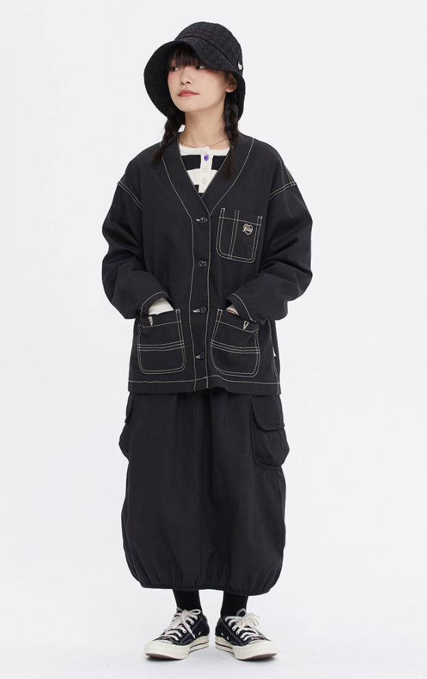 TARGETTO(ターゲット)  [FRIZMWORKS X TGT]STITCHES V NECK CARDIGAN_BLACK