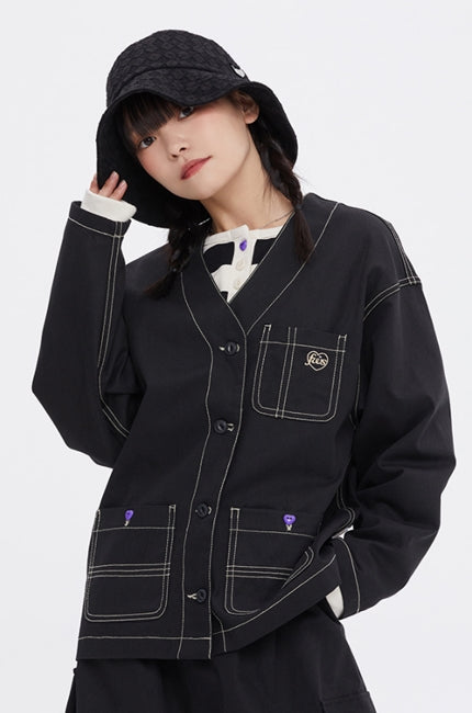 TARGETTO(ターゲット)  [FRIZMWORKS X TGT]STITCHES V NECK CARDIGAN_BLACK