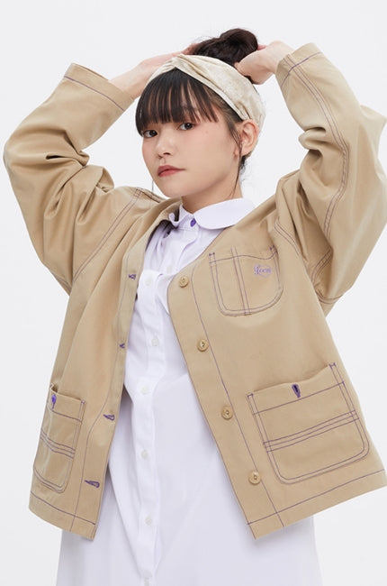 TARGETTO(ターゲット)  [FRIZMWORKS X TGT]STITCHES V NECK CARDIGAN_BEIGE