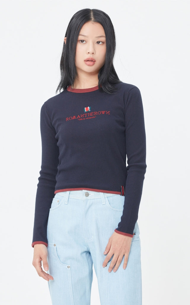 ロマンティッククラウン(ROMANTIC CROWN) WOMAN RIBBED LONG SLEEVES_NAVY