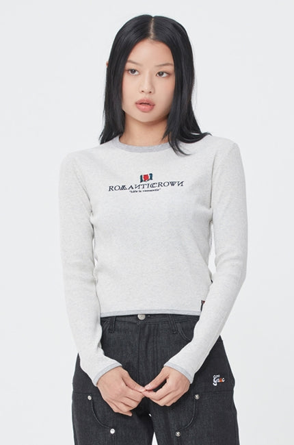 ロマンティッククラウン(ROMANTIC CROWN) WOMAN RIBBED LONG SLEEVES_MELANGE IVORY