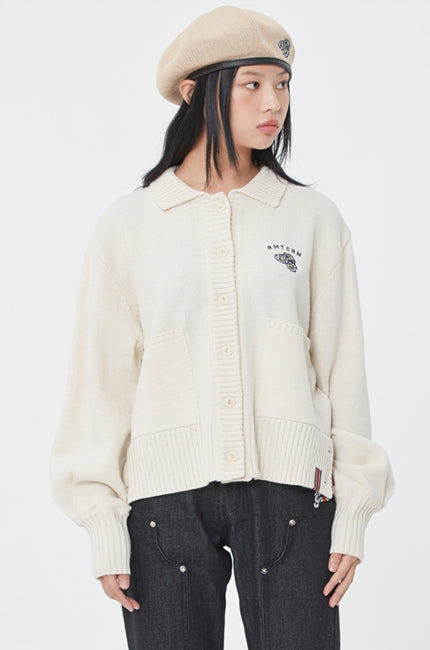 ロマンティッククラウン(ROMANTIC CROWN) BALLOON SLEEVE KNIT CARDIGAN_OATMEAL