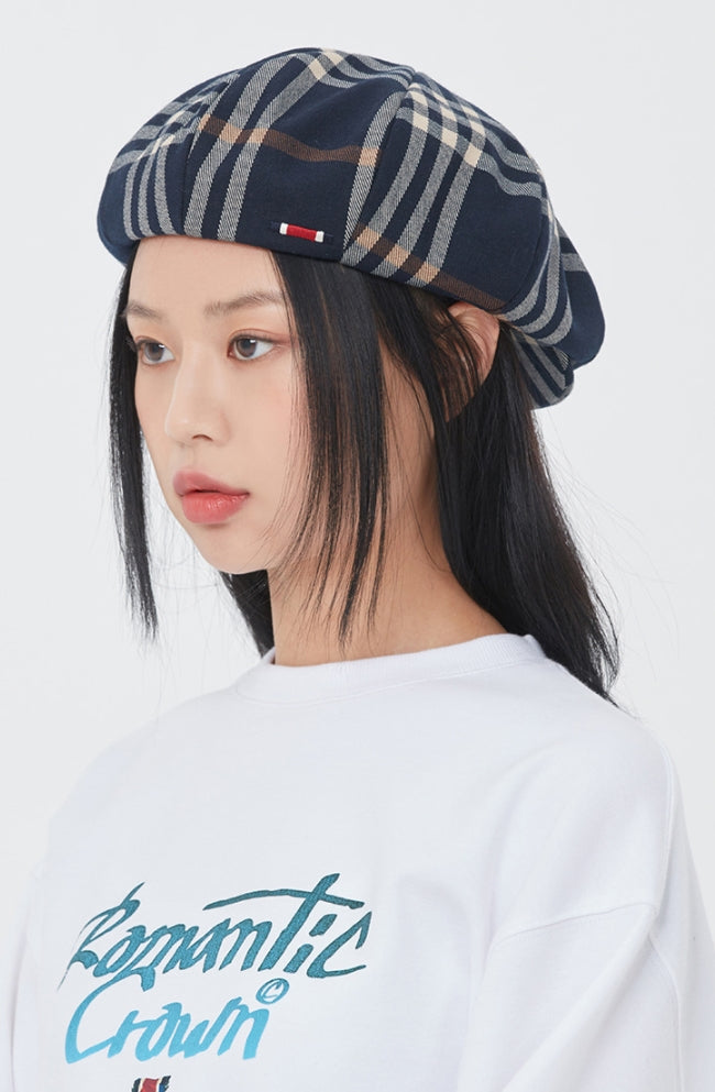 ロマンティッククラウン(ROMANTIC CROWN) CLACK CHECK NEWSBOY CAP_NAVY