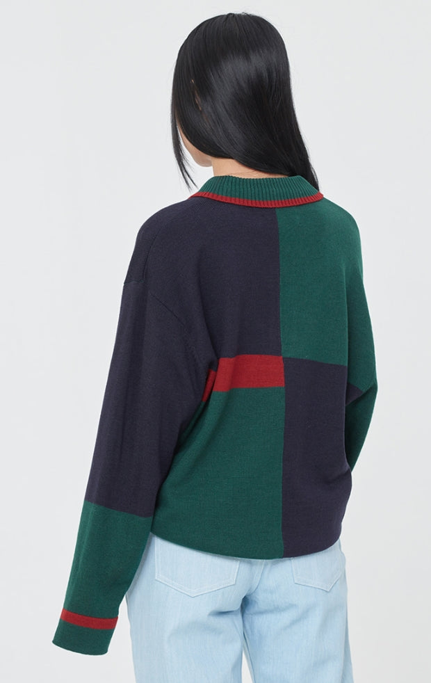 ロマンティッククラウン(ROMANTIC CROWN) CONTRAST KNIT POLO_GREEN