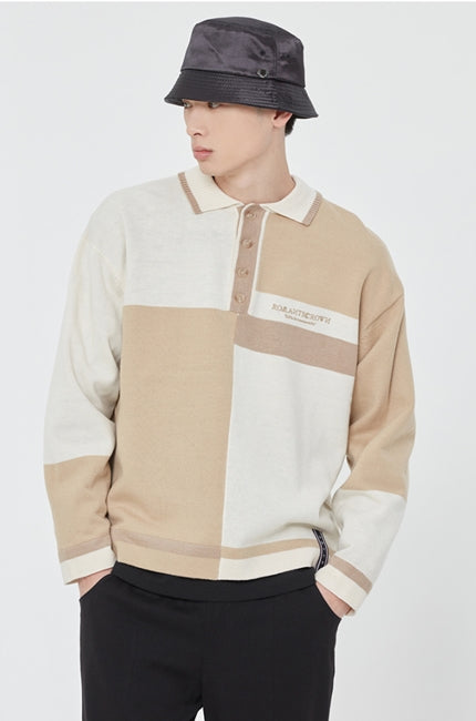 ロマンティッククラウン(ROMANTIC CROWN) CONTRAST KNIT POLO_BEIGE