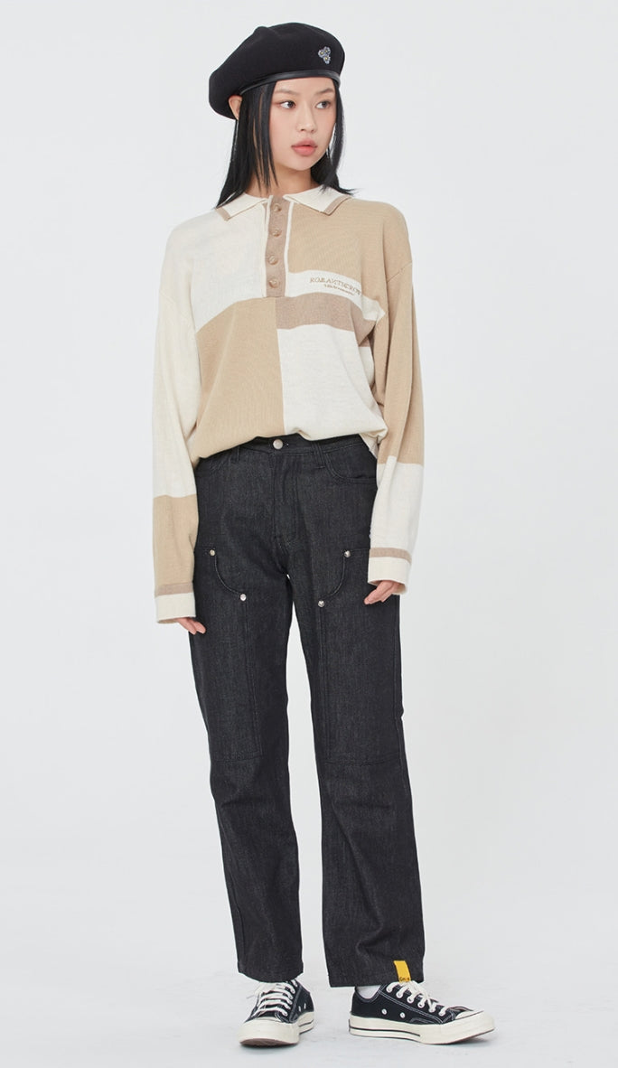 ロマンティッククラウン(ROMANTIC CROWN) CONTRAST KNIT POLO_BEIGE