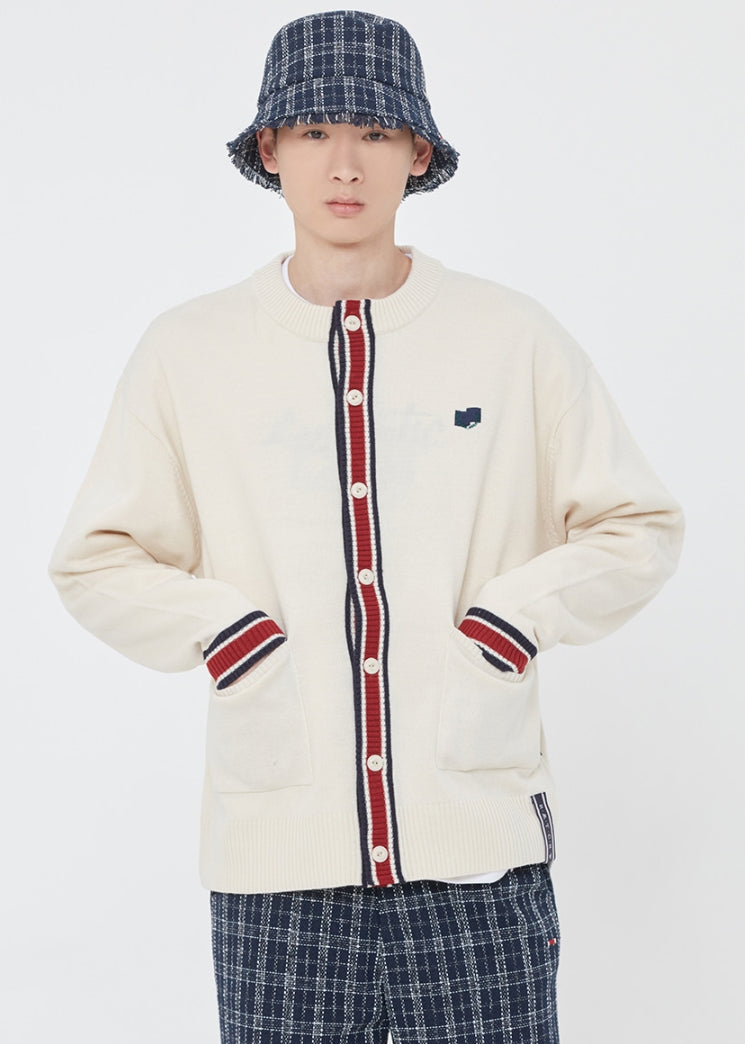 ロマンティッククラウン(ROMANTIC CROWN) ROUND NECK POCKET CARDIGAN_OATMEAL