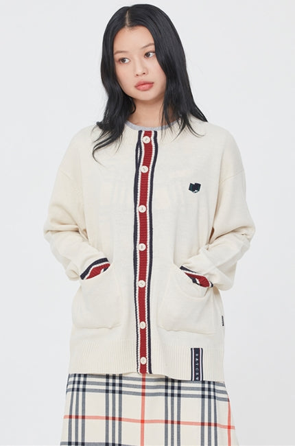 ロマンティッククラウン(ROMANTIC CROWN) ROUND NECK POCKET CARDIGAN_OATMEAL