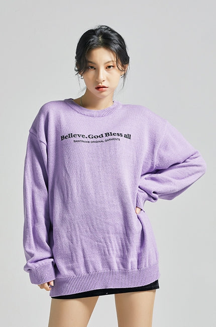 セイントペイン(SAINTPAIN)  SP Beileve Semi Over Knit-Light Purple