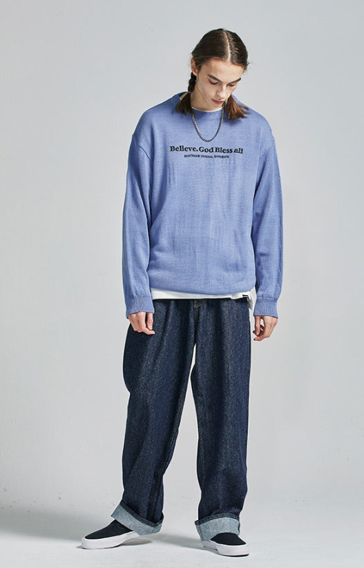 セイントペイン(SAINTPAIN)  SP Beileve Semi Over Knit-Light Blue